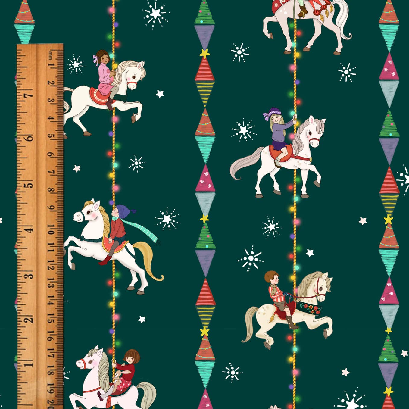 Christmas Carousel Stripe Organic Cotton Fabric