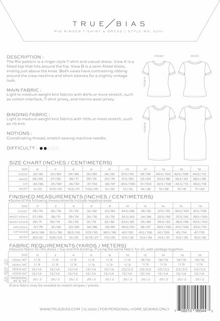 True Bias Rio T-shirt pattern