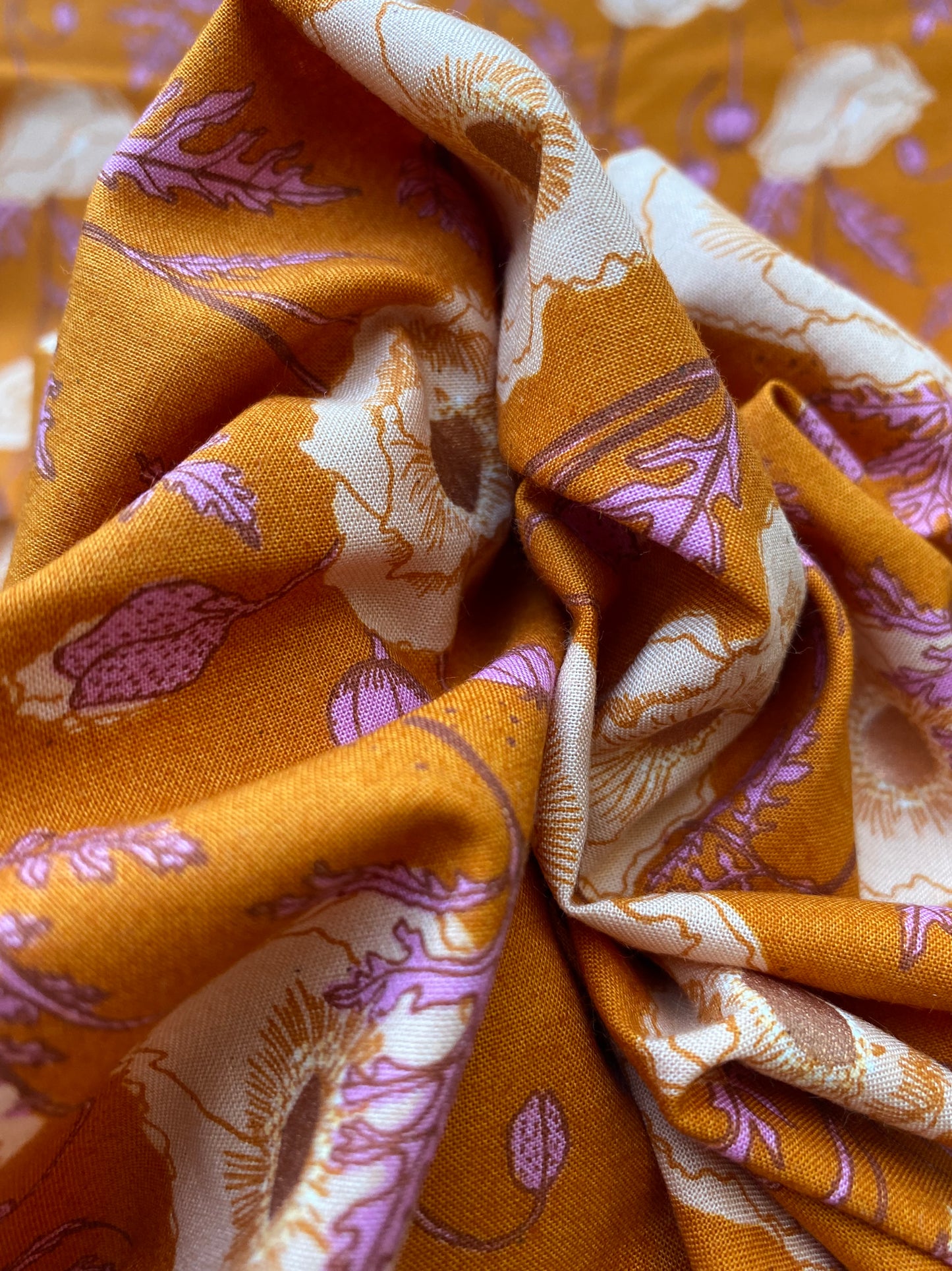 Orange & Purple Metallic Cotton Floral