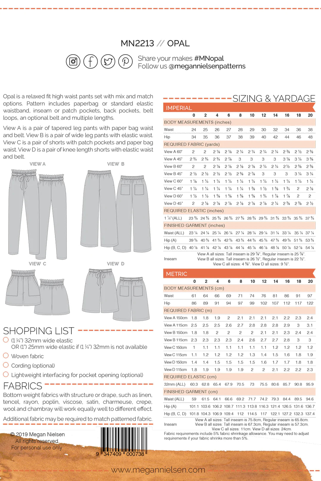 Megan Nielsen Opal Pants and Shorts Pattern