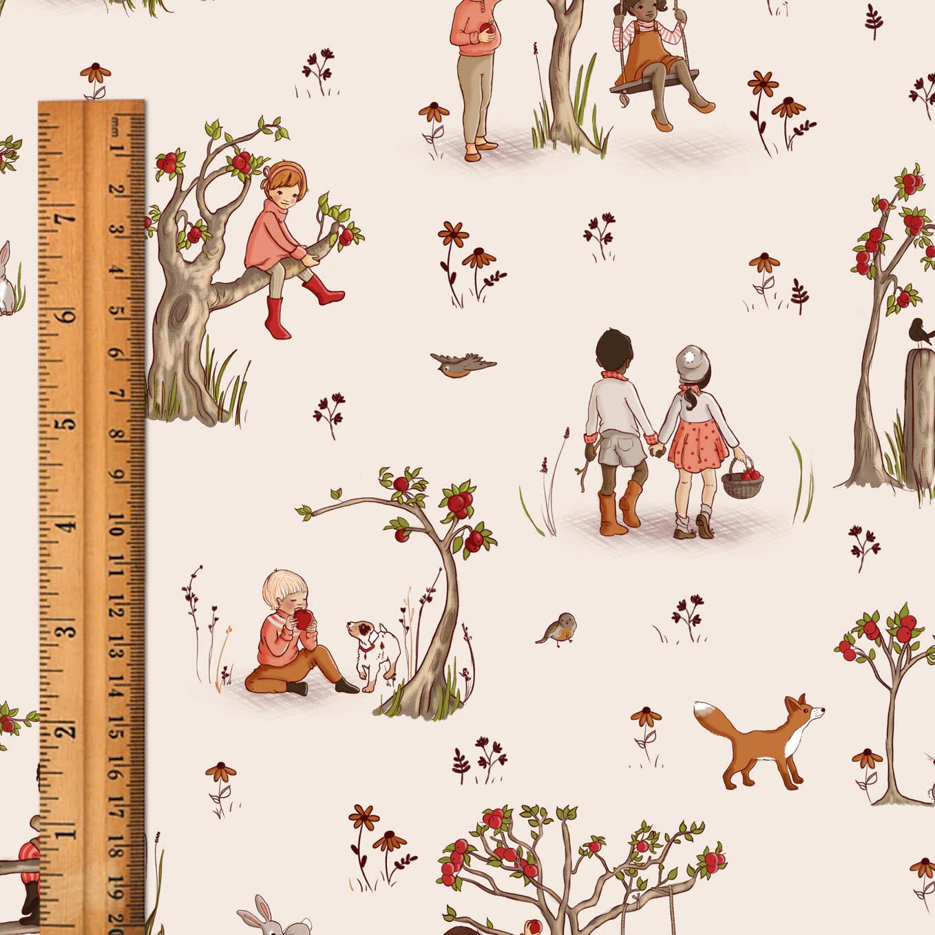 Autumn Apple Orchard Organic Cotton Fabric