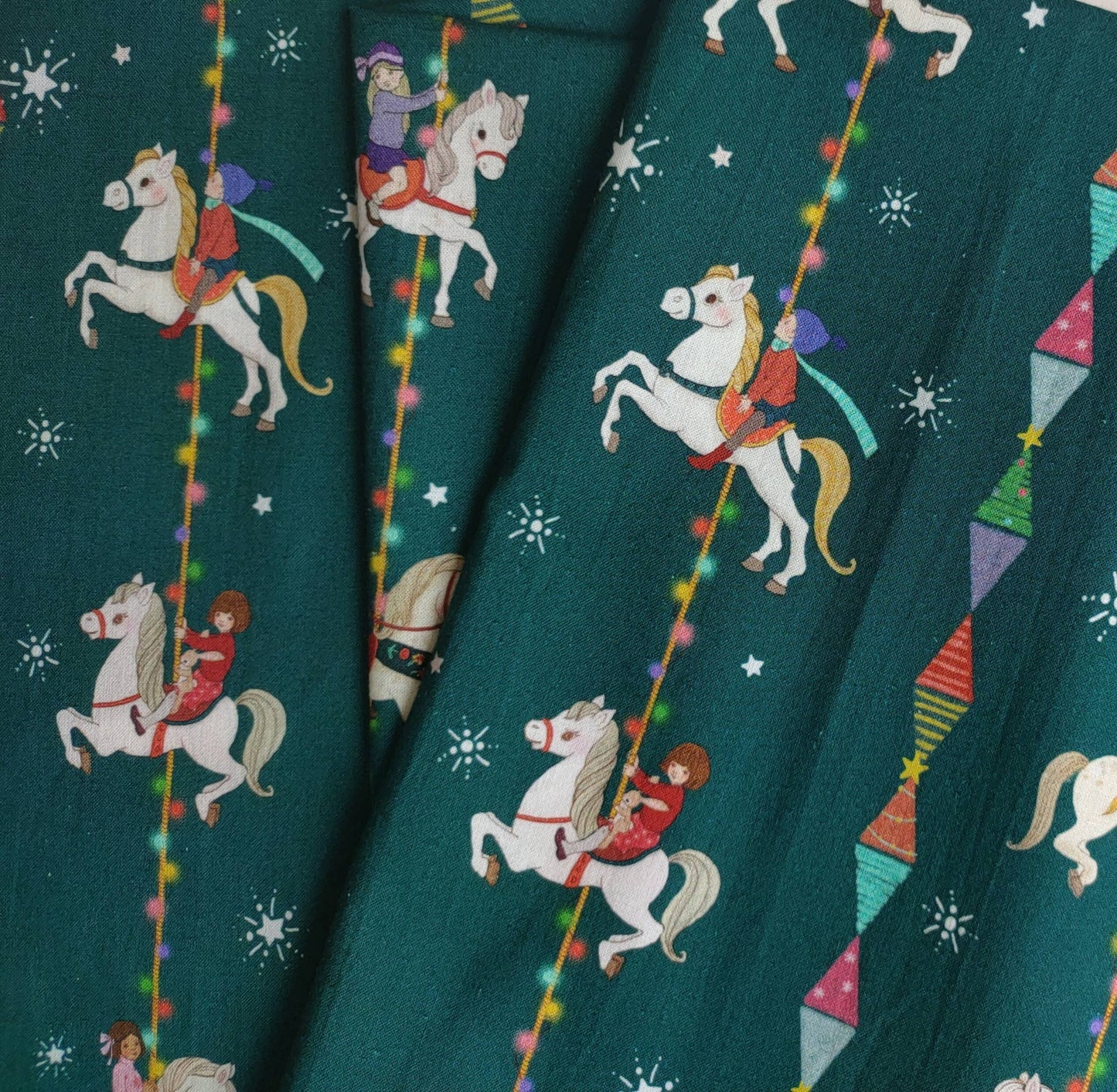 Christmas Carousel Stripe Organic Cotton Fabric