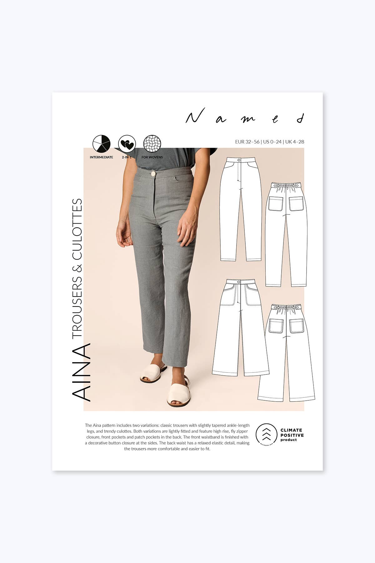 Aina Trousers & Culottes sewing pattern: Printed