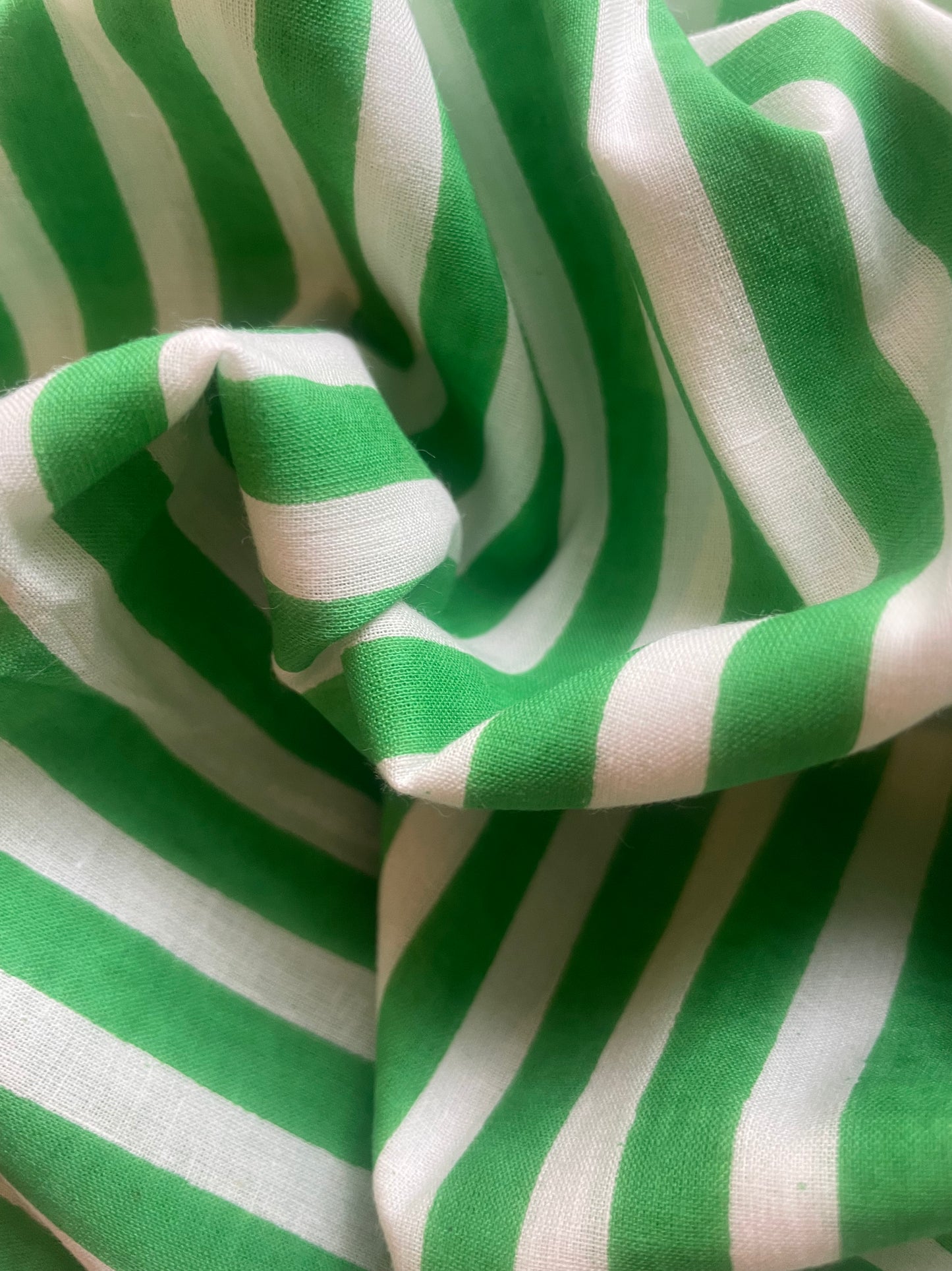 Green & White Thin Stripe Cotton