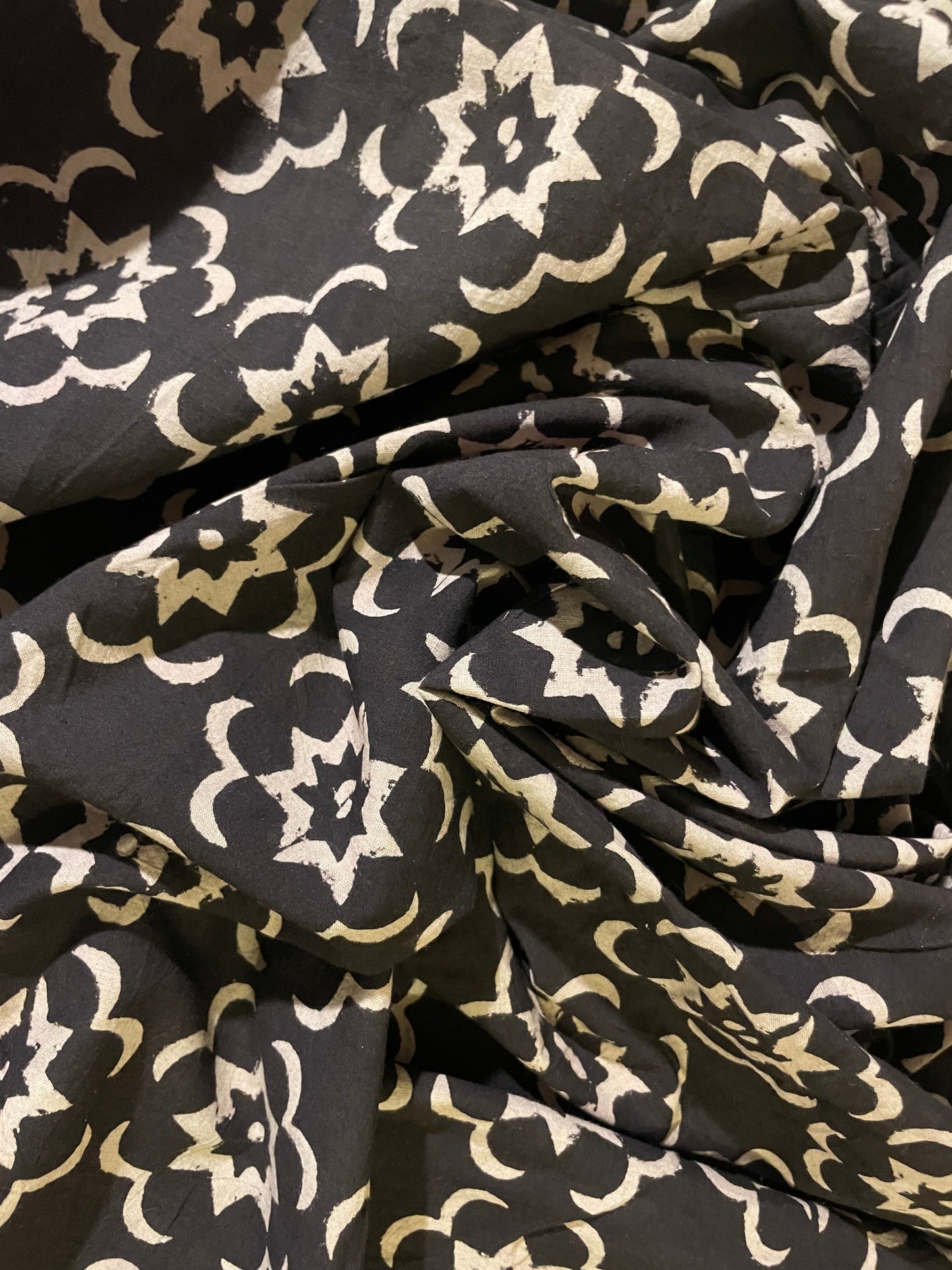 Black with Cream Star Motif Hand block Print