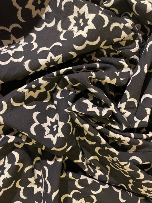 Black with Cream Star Motif Hand block Print