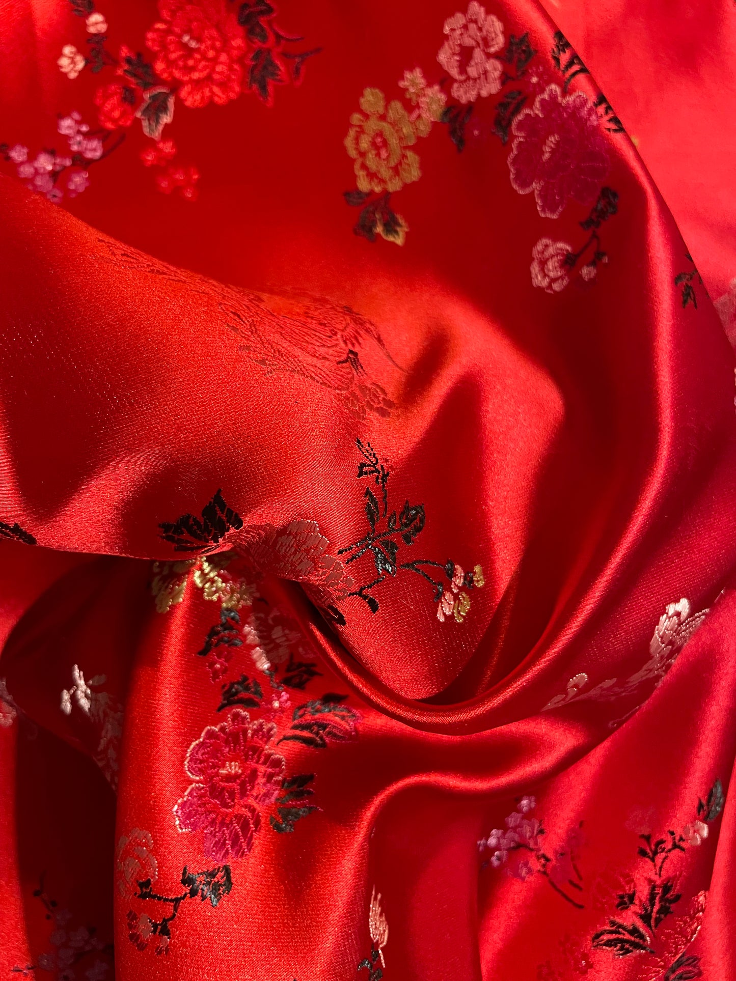 Red Chinese Floral Brocade
