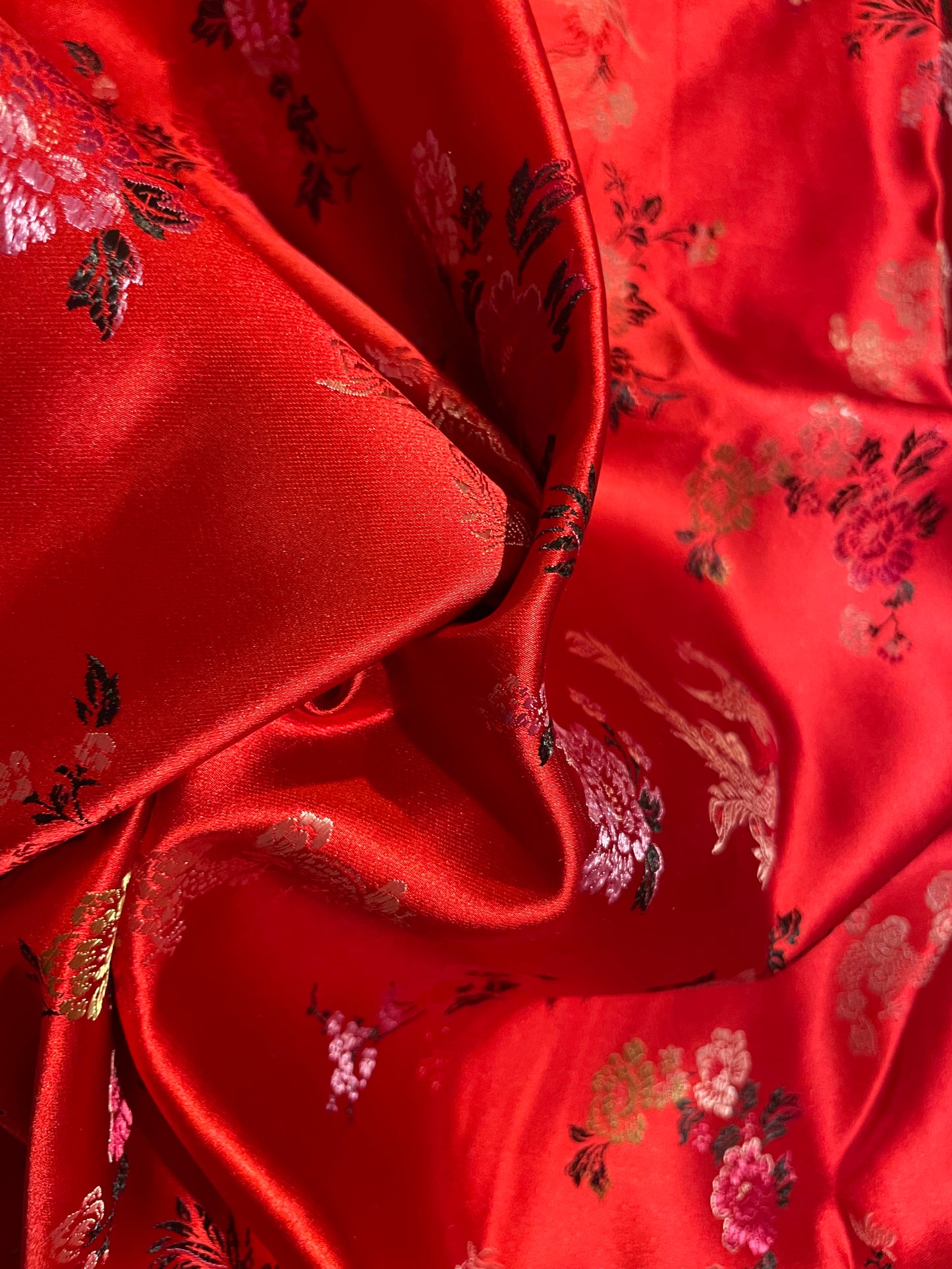 Red Chinese Floral Brocade