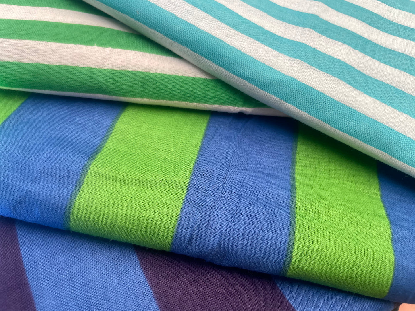 Blue and Green Striped Cotton