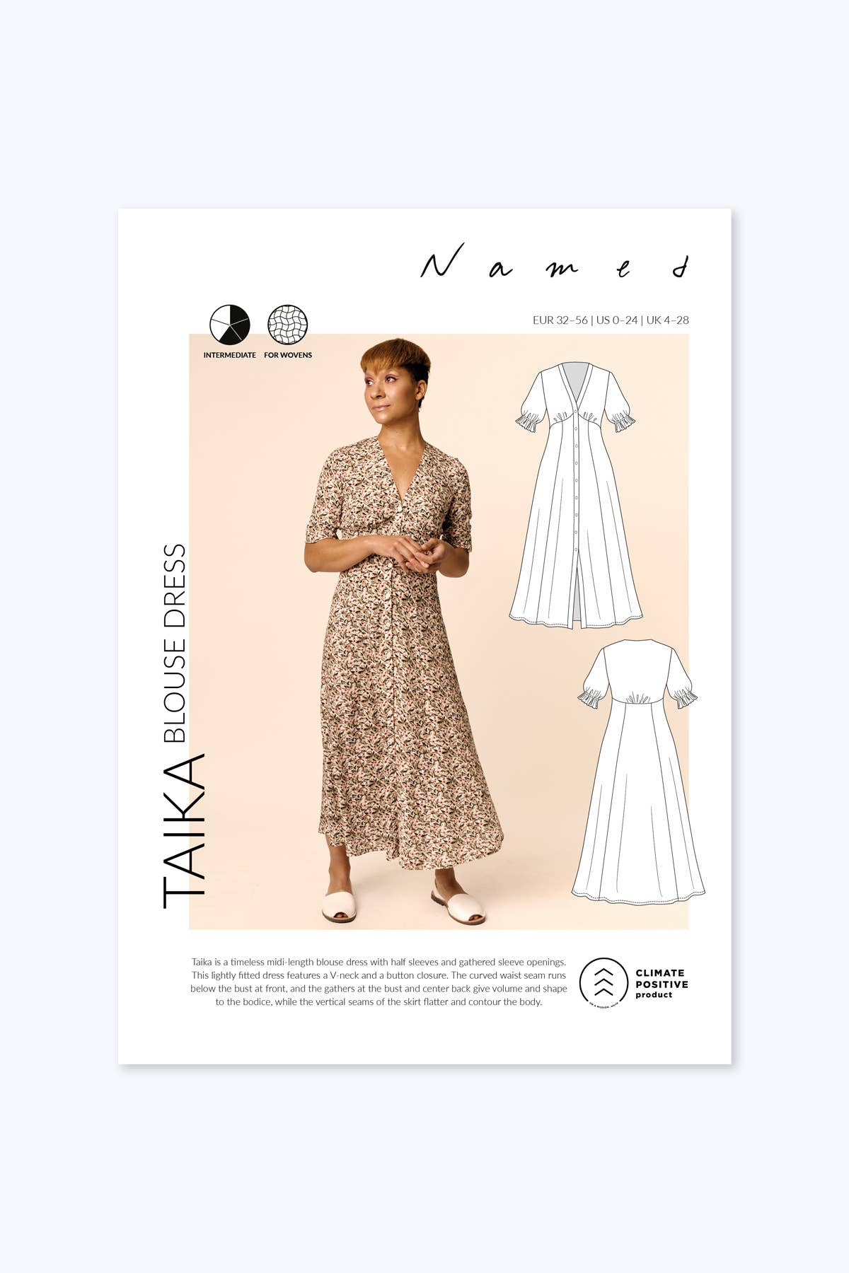 Taika Blouse Dress sewing pattern: Printed