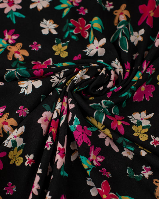Pink Floral Rayon Challis Lawn