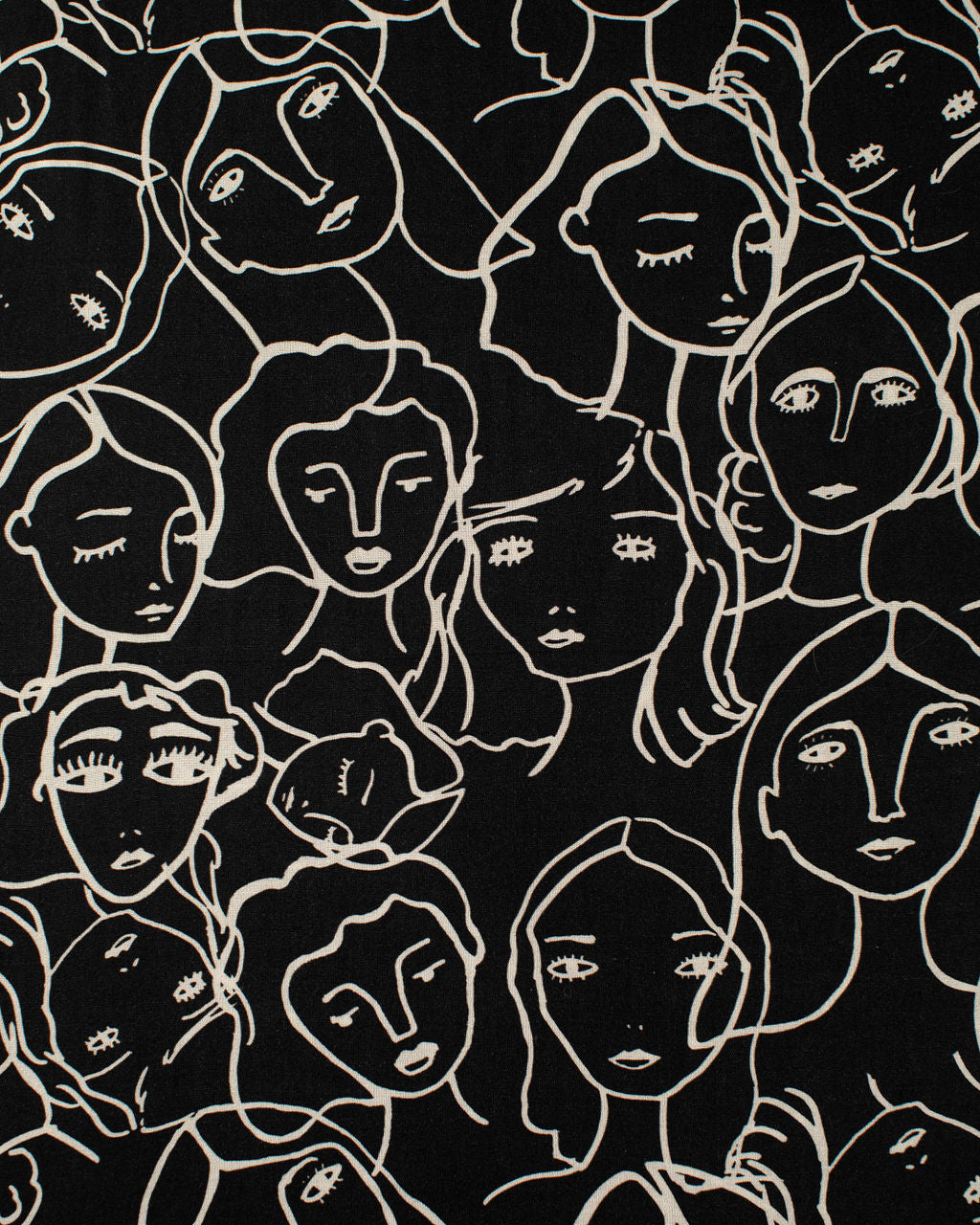 Crowded Faces Black Rayon Challis